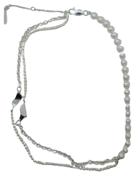 SWEETLIMEJUICE Men's Sterling Silver Split Signet Pearl Necklace OS NEW RRP320