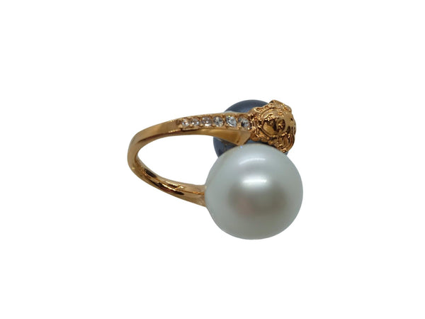 VERSACE Ladies Gold-Plated Black & White Medusa Pearl Wrap Ring IT7 UK H NEW