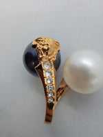VERSACE Ladies Gold-Plated Black & White Medusa Pearl Wrap Ring IT7 UK H NEW