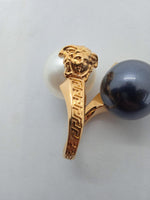 VERSACE Ladies Gold-Plated Black & White Medusa Pearl Wrap Ring IT7 UK H NEW