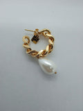 ROSANTICA Ladies Gold Tone Comedy Chain Pearl Hoop Earrings One Size NEW