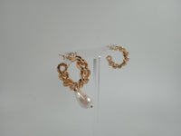 ROSANTICA Ladies Gold Tone Comedy Chain Pearl Hoop Earrings One Size NEW
