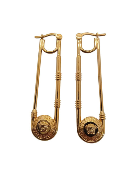 VERSACE Ladies Gold-Plated Brass Coin Drop Safety Pin Earrings One Size NEW