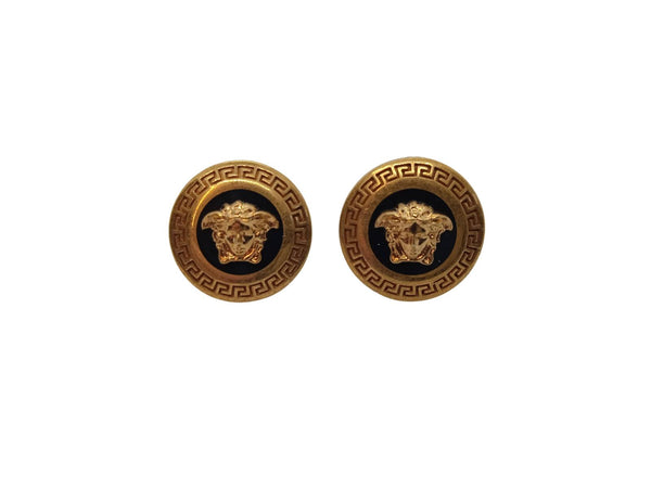 VERSACE Men's Gold & Black Medusa Greca Round Stud Earrings One Size NEW