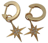SYDNEY EVAN Ladies 14K Gold Small Diamond Starburst Hoop Earrings NEW RRP980