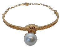 VERSACE Ladies Gold Tone Medusa Faux Pearl Drop Choker Necklace OS NEW RRP830