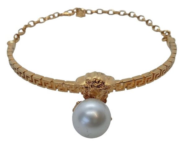VERSACE Ladies Gold Tone Medusa Faux Pearl Drop Choker Necklace OS NEW RRP830