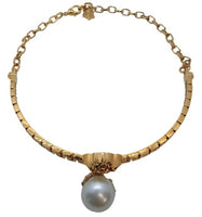 VERSACE Ladies Gold Tone Medusa Faux Pearl Drop Choker Necklace OS NEW RRP830