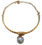 VERSACE Ladies Gold Tone Medusa Faux Pearl Drop Choker Necklace OS NEW RRP830