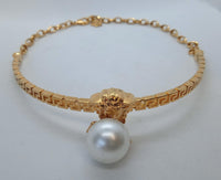 VERSACE Ladies Gold Tone Medusa Faux Pearl Drop Choker Necklace OS NEW RRP830
