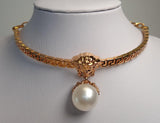 VERSACE Ladies Gold Tone Medusa Faux Pearl Drop Choker Necklace OS NEW RRP830