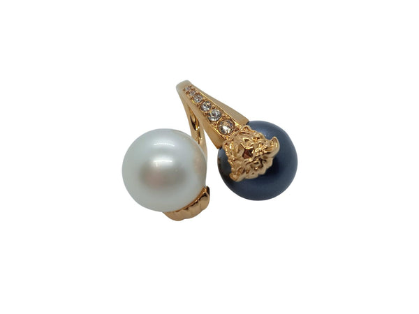 VERSACE Ladies Gold & Black Medusa Double Pearl Wrap Ring IT9 UK J NEW RRP 350