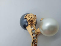 VERSACE Ladies Gold & Black Medusa Double Pearl Wrap Ring IT9 UK J NEW RRP 350