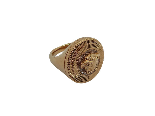 VERSACE Mens Yellow Gold Plated Medusa Crystal Signet Ring IT21 UK S NEW RRP 300