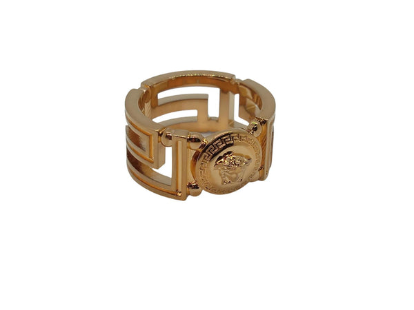 VERSACE Ladies Gold-Tone Brass Medusa Greca Band Ring IT25 UK V NEW RRP 330