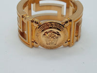 VERSACE Ladies Gold-Tone Brass Medusa Greca Band Ring IT25 UK V NEW RRP 330