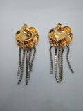 STERLING KING Ladies Gold-Tone Titania Pearl Crystal Fringe Earrings OS NEW