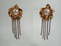 STERLING KING Ladies Gold-Tone Titania Pearl Crystal Fringe Earrings OS NEW