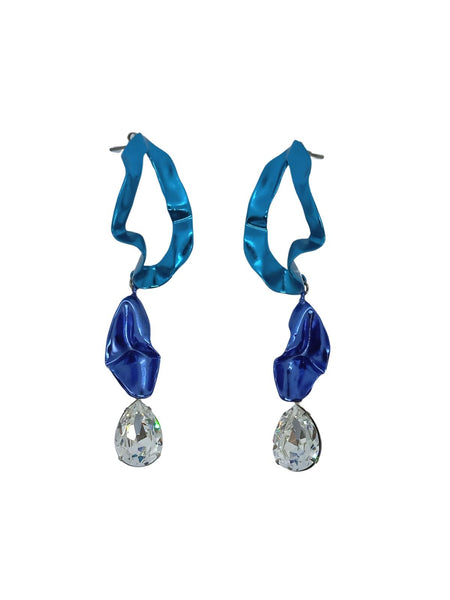 STERLING KING Ladies Blue Inside Out Crystal Drop Earrings One Size NEW