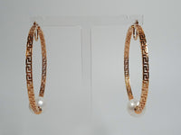 VERSACE Ladies Gold-Plated Greca Faux Pearl Large Hoop Earrings One Size NEW
