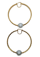 VERSACE Ladies Gold-Plated Greca Faux Pearl-Detail Large Hoop Earrings OS NEW