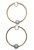 VERSACE Ladies Gold-Plated Greca Faux Pearl-Detail Large Hoop Earrings OS NEW