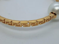 VERSACE Ladies Gold-Plated Greca Faux Pearl-Detail Large Hoop Earrings OS NEW