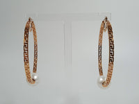 VERSACE Ladies Gold-Plated Greca Faux Pearl-Detail Large Hoop Earrings OS NEW
