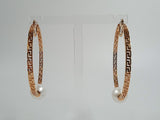 VERSACE Ladies Gold-Plated Greca Faux Pearl-Detail Large Hoop Earrings OS NEW
