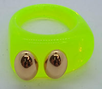 LA MANSO Ladies Calipo Lime Green Gold Square Knuckle Duster Ring Q NEW RRP35