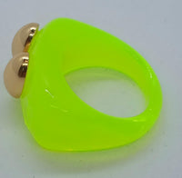 LA MANSO Ladies Calipo Lime Green Gold Square Knuckle Duster Ring Q NEW RRP35