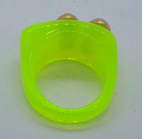 LA MANSO Ladies Calipo Lime Green Gold Square Knuckle Duster Ring Q NEW RRP35