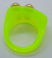 LA MANSO Ladies Calipo Lime Green Gold Square Knuckle Duster Ring Q NEW RRP35