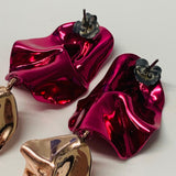 STERLING KING Pink Cindy Fuchsia Hammered Crystal 3 Drop Earrings NEW RRP 350