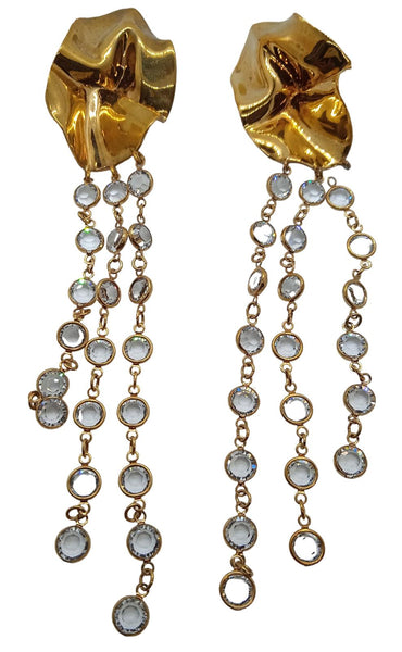 STERLING KING Ladies Frida Gold Tone Crystal Fringe Drop Earrings OS NEW RRP360