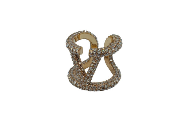 VALENTINO GARAVANI Gold VLogo Signature Crystal Ring Size IT11/S RRP380 NEW