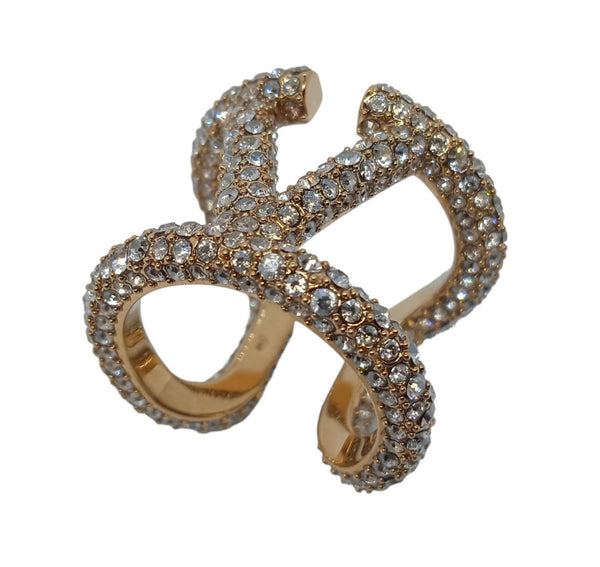 VALENTINO GARAVANI Signature Ring Crystal Gold Ladies Size 13 UK N NEW RRP380