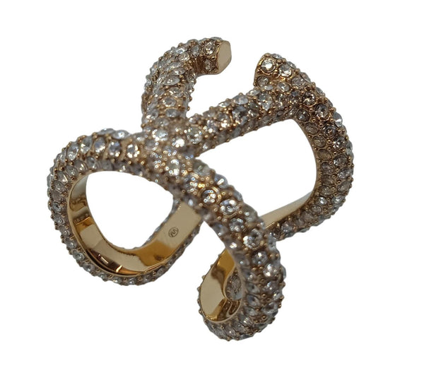 VALENTINO GARAVANI Signature Ring Crystal Gold Ladies Size 15 UK P NEW RRP380
