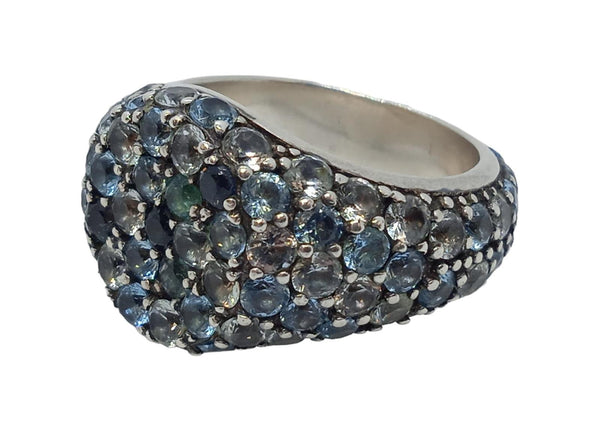 SHOLA BRANSON Signet Ring Sterling Silver Blue Sapphire Ladies UK R NEW RRP1320