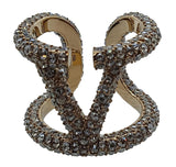 VALENTINO V Logo Signature Ring Swarovski Crystals Large/IT15/UK O NEW RRP380