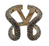 VALENTINO V Logo Signature Ring Swarovski Crystals Large/IT15/UK O NEW RRP380