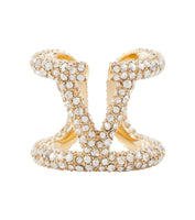 VALENTINO V Logo Signature Ring Swarovski Crystals Small/IT11/UK L NEW RRP380