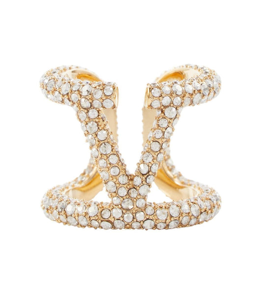 VALENTINO V Logo Signature Ring Swarovski Crystals Small/IT11/UK L NEW RRP380