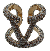 VALENTINO V Logo Signature Ring Swarovski Crystals Small/IT11/UK L NEW RRP380