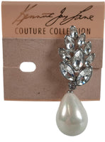 KENNETH JAY LANE Silver & Crystal Pearl Drop Audrey Single Earring One Size NEW