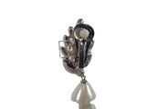 KENNETH JAY LANE Silver & Crystal Pearl Drop Audrey Single Earring One Size NEW