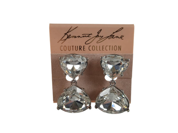 KENNETH JAY LANE Ladies Silver Rhodium Crystal Drop Clip-On Earrings OS NEW