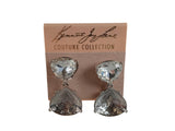 KENNETH JAY LANE Silver Rhodium Crystal Drop Clip-On Earrings One Size NEW