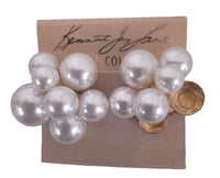 KENNETH JAY LANE Ladies Faux Pearl Gold Tone Cluster Clip Earrings OS NEW