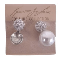 KENNETH JAY LANE Ladies Crystal Faux Pearl Clip Earrings One Size NEW RRP50